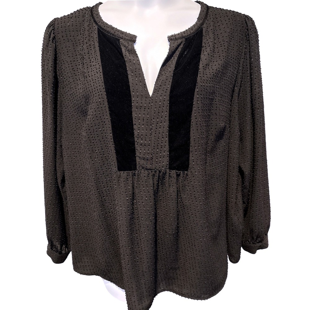LOFT Plus Womens Black Swiss Dot Velvet‎ Trim Blouse Sz 18 Romantic Office Wear